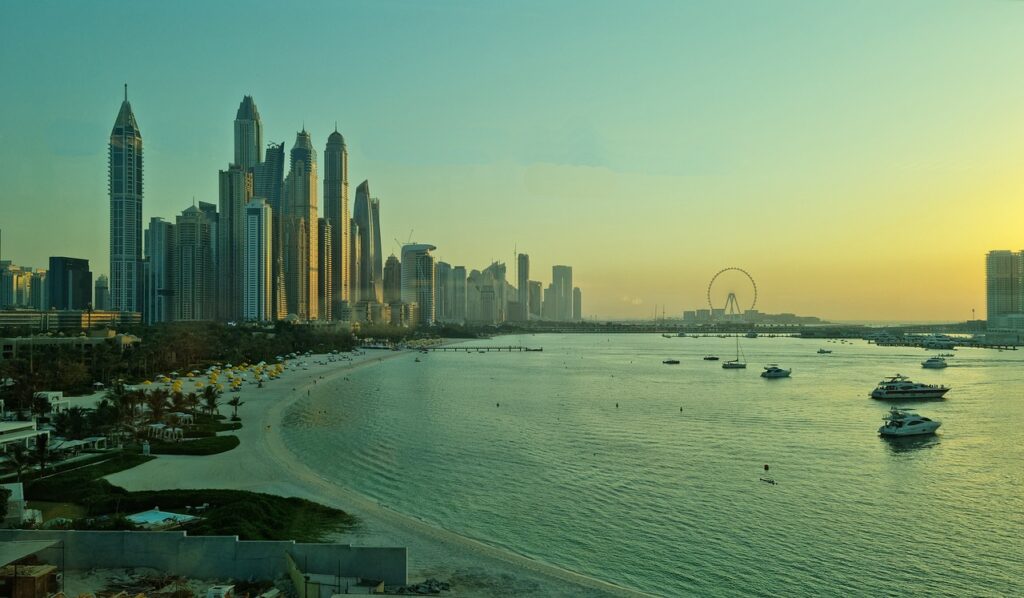 dubai, beach, sunset