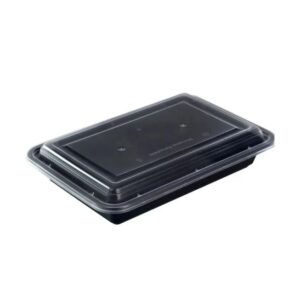 Container + Lid Rectangle RE28 PP (828ml/28oz) Black+Clear