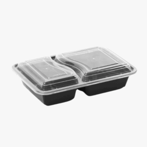 Container + Lid Rectangle RE232/2sec PP (205x130x52mm/8.1x5.1x2") Black+Clear