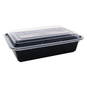 Container + Lid Rectangle RE16 PP (473ml/16oz) Black+Clear