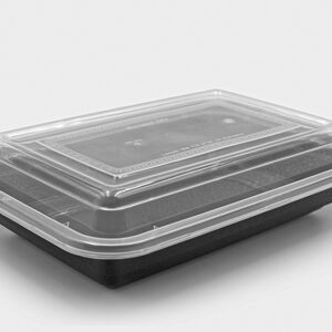 Container + Lid Rectangle RE24 PP (710ml/24oz) Black+Clear