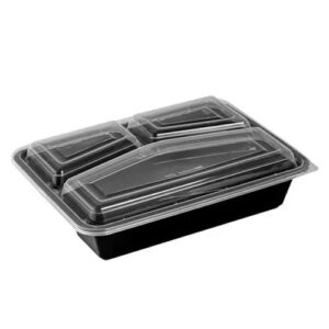 Container + Lid Rectangle RE342/3sec PP (229x175x60mm/9x6.9x2.4") Black+Clear