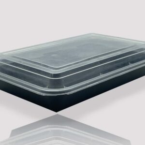 Container + Lid Rectangle RE32 PP (946ml/32oz) Black+Clear