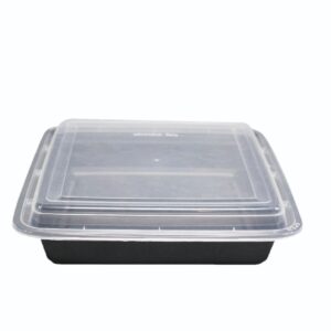 Container + Lid Rectangle RE48 PP (1420ml/48oz) Black+Clear